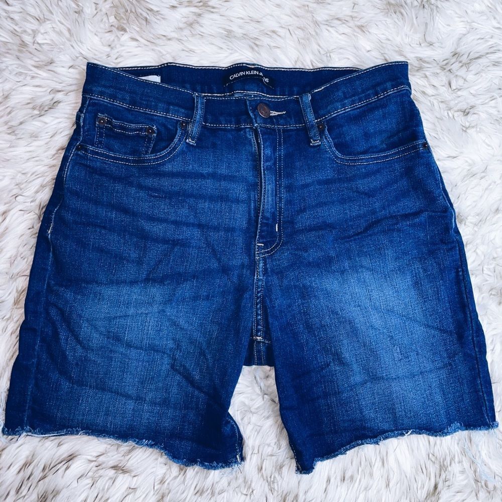 Calvin Klein High Rise Raw Hem Denim Shorts - Picture 3 of 9